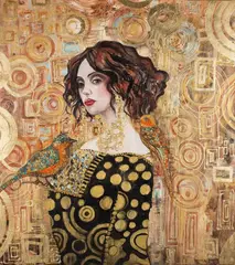 Mariola Świgulska, W zamyśleniu złotych iluzji Klimta, 2023 r., 2023, akryl, szlagmetal, płótno