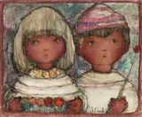 Dzieci, 1990 r. by Maria Urban-Mieszkowska, 1990, olej, płótno, sold May 2024