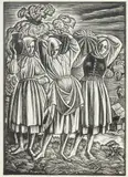 Dziewki z owocami by Władysław Skoczylas, drzeworyt, papier, 22, sold May 2024