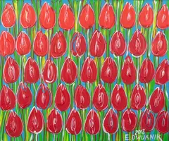 Edward Dwurnik, Czerwone tulipany, 2018, 2018, akryl, płótno