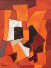 Tamara Łempicka, Kompozycja abstrakcyjna w czerwieni i oranżu, 1950 r., 1950, olej, płótno, 30