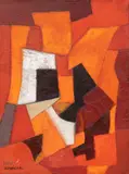 Tamara Łempicka, Kompozycja abstrakcyjna w czerwieni i oranżu, 1950 r., 1950, olej, płótno, 30