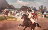 Wesele krakowskie - wiosna, 193 6r. by Jerzy Kossak, olej, płótno, 60, sold May 2024