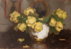 Alfons Karpiński, Żółte róże, olej, tektura