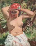 Stanisław Żurawski, Akt, olej, tektura, 48