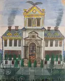 Budynek, przed 1959 r. by Nikifor Krynicki, akwarela, gwasz, papier, sold May 2024