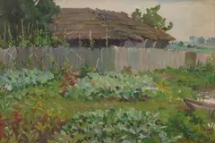 Emil Lindeman, W ogrodzie, olej, tektura, 14
