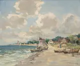 Na plaży by Eugeniusz Dzierżencki, olej, płótno, sold May 2024