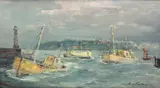 Marian Mokwa, Powrót kutrów z morza, olej, płyta