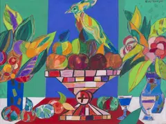 Kazimierz Ostrowski, Martwa natura z ptakiem, akryl, płótno, 59