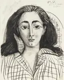 Jacquline, 1958 by Pablo Picasso, 1958, litografia czarno-biała, papier, sold Apr 2024