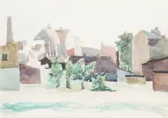 Maria Winiarska, Zabudowa miejska (praca dwustronna), 1948 r., 1948, akwarela, papier, 33