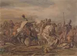 Feliks Sypniewski, Scena batalistyczna, 1882 r., 1882, akwarela, papier, 50