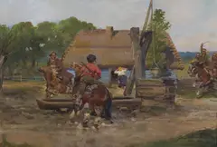 Jerzy Kossak, Napad Kozaków, 1930 r., 1930, olej, płyta