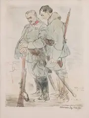 Leopold Gottlieb, Śpij kolego w ciemnym grobie, 1916 r., 1916, praca z teki „Legiony Polskie”, 1916 litografia barwna, papier
