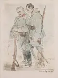 Leopold Gottlieb, Śpij kolego w ciemnym grobie, 1916 r., 1916, praca z teki „Legiony Polskie”, 1916 litografia barwna, papier