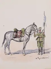 Stefan Pajączkowski, Ułan 24. Pułku Ułanów, akwarela, karton, 16