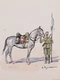 Stefan Pajączkowski, Ułan 24. Pułku Ułanów, akwarela, karton, 16