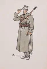 Ignacy Matuszewski, Strzelec 7. Pułku Strzelców Konnych, akwarela, tusz, papier, 15