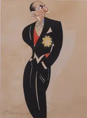 Tadeusz Kleczyński, Karykatura Józefa Becka, 1936 r., 1936, gwasz, akwarela, tusz, ołówek, papier