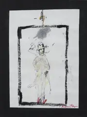 Tadeusz Kantor, Mężczyzna z papierosem, pastel, flamaster, papier, 22