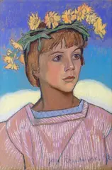 Jan Rembowski, Dziewczyna z wiankiem, 1922 r., 1922, pastel, papier, 49