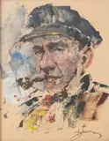 Antoni Suchanek, Portret rybaka, technika mieszana, papier, 29