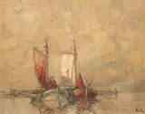 Rudolf Priebe, Łodzie, olej, płyta, 38