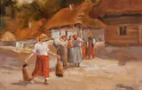Jadwiga Naimska-Tetmajer, Przed chatą, olej, tektura (?)