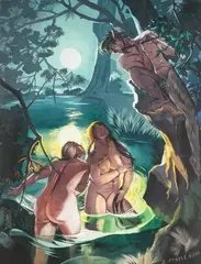 Zofia Stryjeńska, Kąpiące się nimfy i satyr, ok. 1920 r., 1920, tempera, papier