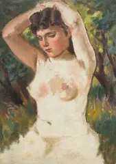 Stanisław Żurawski, Akt brunetki, olej, tektura