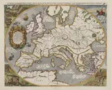 Gerardus Greuenbruch Stephan Broelmann, Eruditione atq Pietate Spectabili…, Mapa Europy, Kolonia, dat. 1603; na verso tekst w języku łacińskim miedzioryt kolorowany