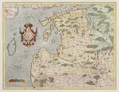 Gerardus Mercator, Livonia, Mapa Litwy z 1595, wyd. Jodocus Hondius, 1619 na verso tekst w języku francuskim miedzioryt kolorowany, 36