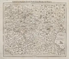 Sebastian Münster, Landtafel des Ungerlands/Polands/Reussen/Littaw/Walachey und Bulgarey, mapa pochodząca z “Cosmographia”, wyd. Sebastian Henricpetri, Bazylea 1588 na verso tekst w języku niemieckim drzeworyt
