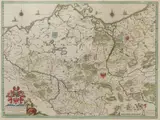 Willem Janszoon Blaeu, Brandenburgum Marchionatus, cum Ducatibus Pomeraniae..., Mapa Pomorza Zachodniego i Meklemburgii pochodząca z dzieła „Le Theatre du Monde ou Nouvel Atlas", Amsterdam 1635-1655 miedzioryt kolorowany, wym. 39