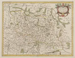 Joannes Janssonius, Silesiae Ducatus nova et accurata descriptio…, Mapa Śląska, wyd. Frederick de Wit, Amsterdam 1688 miedzioryt kolorowany w epoce