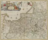 Nicolaes Visscher, Magnae Prussiae Ducatus Tabula…, Mapa Prus, Amsterdam, ok. 1690 miedzioryt kolorowany