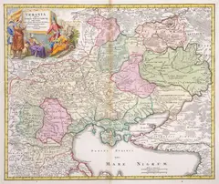 Johann Baptist Homann, Ukrania quae et terra cosaccorum cum vicinis…, Mapa Ukrainy, Norymberga 1712 miedzioryt kolorowany, 49