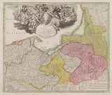 Johann Baptist Homann, Regnum Borussiae gloriosis auspicijs Serenissimi…, Mapa Prus, Norymberga ok. 1720 miedzioryt kolorowany
