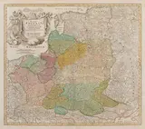 Johann Baptist Homann, Regni Poloniae Magnique Ducatus9 Lithuaniae, Mapa ziem Rzeczpospolitej po 1715, stan piąty z drugiej płyty, wyd. Spadkobiercy Homanna, Norymberga 1739 miedzioryt kolorowany w epoce, 49