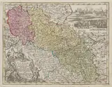 Matthäus Seutter, Silesiae Ducatus Tam Super. Quam Inferior, Juxta Suos XVII…, Mapa Księstwa Śląskiego pochodząca z dzieła „Atlas Minor”, Augsburg, ok. 1740 miedzioryt kolorowany w epoce, 20