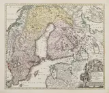 Johann Baptist Homann, Regni Sueciae in omnes suas Subjacentes Provincias…, Mapa Szwecji, Norymberga, ok. 1720 miedzioryt kolorowany