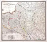 William Faden, A Map of the Kingdom of Poland, describing its ancient limits…, Mapa ziem Rzeczpospolitej pochodząca z “A New General Atlas of Modern Geography”, stan jedenasty, wyd. James Wyld II, Londyn, 1843 u dołu plan Warszawy miedzioryt kolorowany liniowo, 55