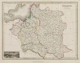 James Wyld I, Poland, Mapa ziem Rzeczpospolitej pochodząca z „General Atlas”, wyd. John Thomson, Edynburg 1819; w lewym dolnym rogu widok Gdańska miedzioryt kolorowany liniowo w epoce, wym. mapy 22