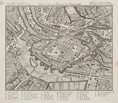 Guillaume Dheulland, Plan de la ville de Breslaw, Plan Wrocławia pochodzący z „Theatre de la guerre presente en Allemagne”, 1758 miedzioryt, 15