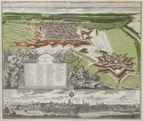 Matthäus Seutter, Stetinum celeberrima et munitissima Pomeraniae Metropolis…, Widok umocnień Szczecina, u dołu panorama miasta, Augsburg 1740 miedzioryt kolorowany, 50