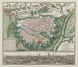 Matthäus Seutter, Dantiscum, Plan i widok Gdańska, Augsburg ok. 1735 miedzioryt kolorowany w epoce, 49