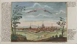 Elbing by Georg Christoph Kilian, Widok Elbląga z 1720 r. według G. Bodenehra, Augsburg 1760 miedzioryt kolorowany, wym. widoku 15, sold Feb 2024