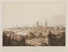 Robert Bowyer, Dantzic, Widok Gdańska, Londyn 1815 akwatinta barwna