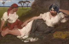 Włodzimierz Tetmajer, Suszenie siana, olej, tektura